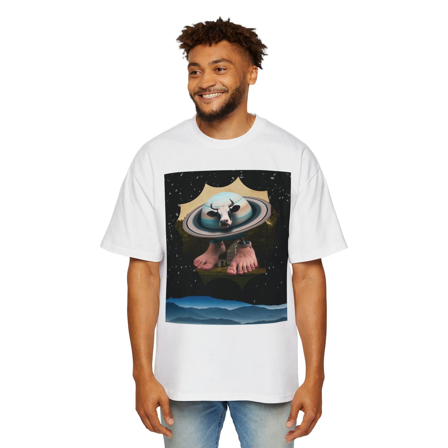 La Vaca Saturno Saturnita Space Vibes Men's Oversized Tee, Graphic Tee, Casual Wear, Unique Gift, Festival Fashion, Comfortable Street Style