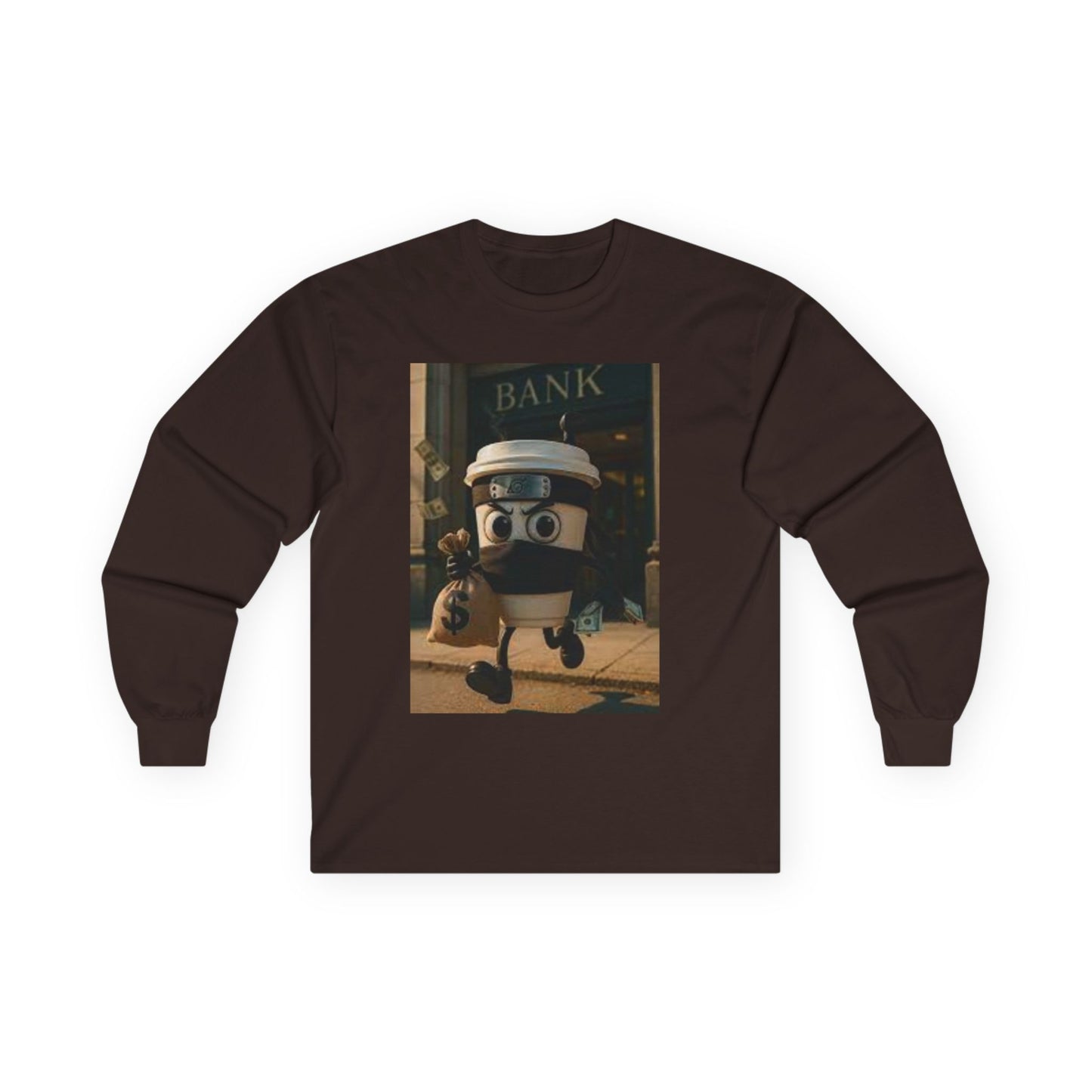 NINJA CUP Unisex Character Long Sleeve Tee - Fun Bank Robber Graphic, Casual Wear, Gift for Kids, Movie Night, Funny Apparel