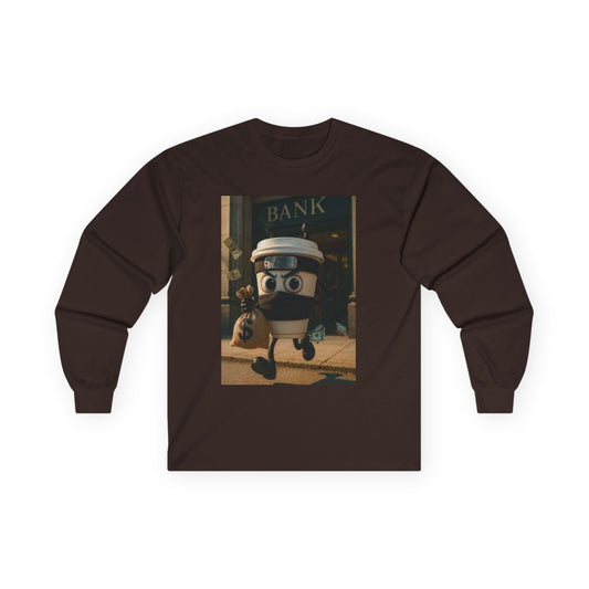 NINJA CUP Unisex Character Long Sleeve Tee - Fun Bank Robber Graphic, Casual Wear, Gift for Kids, Movie Night, Funny Apparel